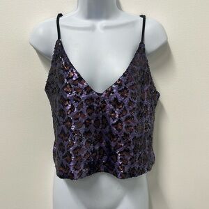 BNWT LE SUPERBE purple leopard sequin tank top sz M